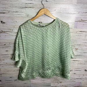 Zara green white polka dot blouse top oversized  size small